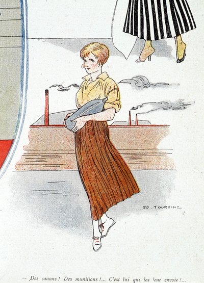 Donna che fabbrica munizioni per la guerra 1914-1918. “Camion! munizioni! Li manda!” In “Baionetta”, del 25/11/1915 (incisione) da Edouard Touraine