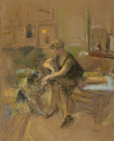 Gabrielle Jonas che gioca con un cane, 1927 da Edouard Vuillard