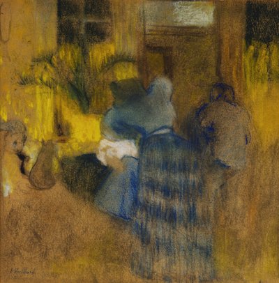 Interno giallo e blu, gatto e bambino da Edouard Vuillard
