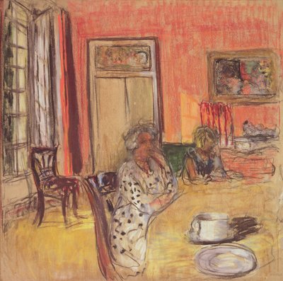 Madame Hessel e Lulu nella sala da pranzo al Château des Clayes, c.1935-38 da Edouard Vuillard