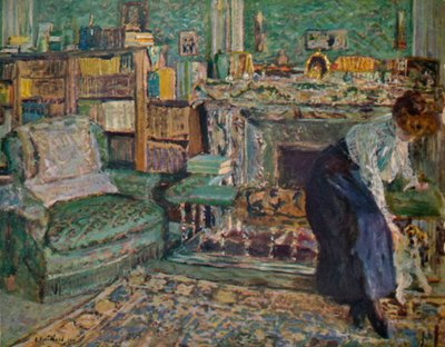 Marguerite Chapin nel suo appartamento con il suo cane da Edouard Vuillard