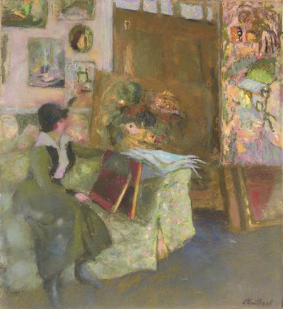 Modella su un divano verde da Edouard Vuillard