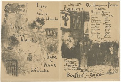 Copertina del programma con pubblicità per La Revue Blanche e annuncio della commedia Au-dessus des forces humaines da Edouard Vuillard