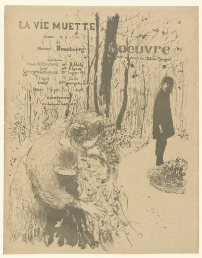 Copertina per programma teatrale con donna con due bambini e uomo nel parco per lo spettacolo La vie muette da Edouard Vuillard