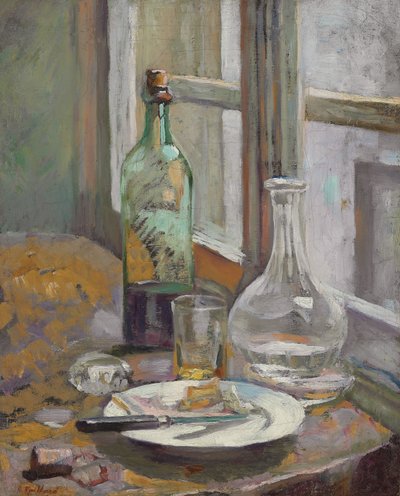Natura morta con bottiglia e caraffa da Edouard Vuillard