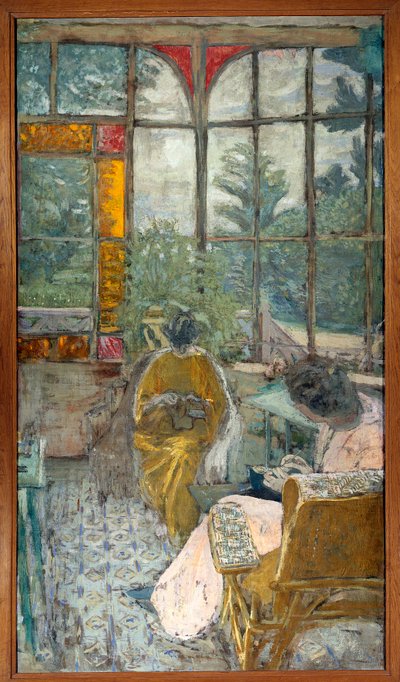 Due donne che ricamano sotto una veranda. Lucie Hessel e l