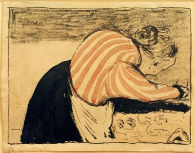 Vecchia donna che si china sul tavolo da Edouard Vuillard