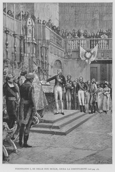 Ferdinando I, Re delle Due Sicilie, giura la Costituzione da Edouardo Matania