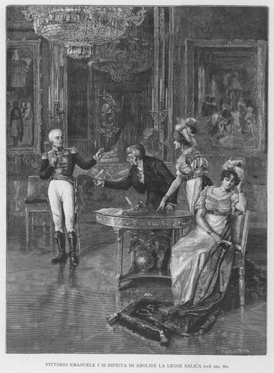 Vittorio Emanuele I si rifiuta di abolire la legge salica da Edouardo Matania