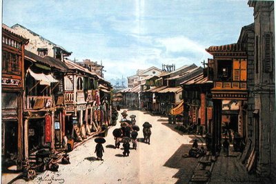 Una strada a Hong Kong a metà del XIX secolo da Eduard (after) Hildebrandt