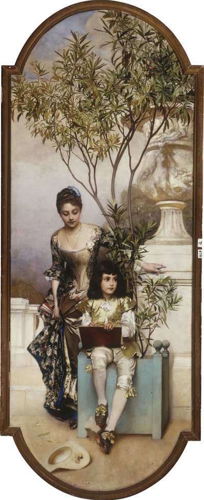Madre e figlio che disegnano nel parco, 1886 da Eduard Charlemont