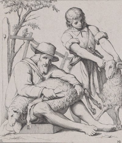 Due uomini che tosano pecore, ca. 1842 da Eduard Julius Friedrich Bendemann