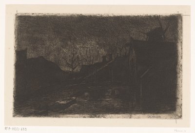 Paesaggio con case e mulino al tramonto da Eduard Karsen (signed by artist)
