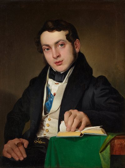 Giovane seduto in abito nero da Eduard Ritter