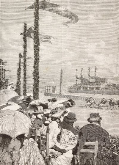 Corse di cavalli alle feste pompeiane, Pompei, Italia, incisione da disegno di Edoardo Dalbono, da L