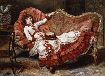 Una donna elegante in un vestito rosso da Eduardo Leon Garrido
