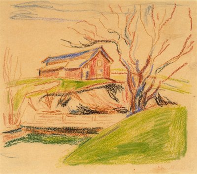 La casa sulla collina (pastello) da Edvard Munch