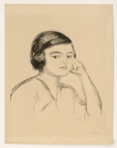 Giovane donna (giovane donna con la mano sulla guancia; ragazza con il braccio appoggiato) da Edvard Munch