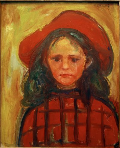 Ragazza con vestito a quadri rossi e cappello rosso da Edvard Munch