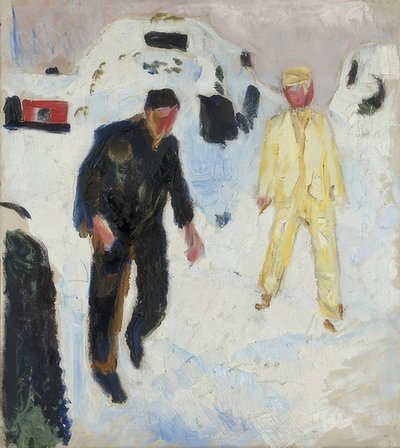 Uomo nero e giallo nella neve da Edvard Munch