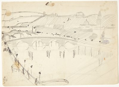Vista da una finestra presso Lungarno sul fiume verso Santo Spirito e le colline di San Miniato, Firenze da Edvard Weie