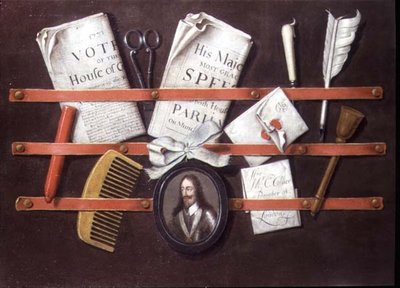 Portalettere con documenti e miniatura di Carlo I da Edwaert Colyer or Collier