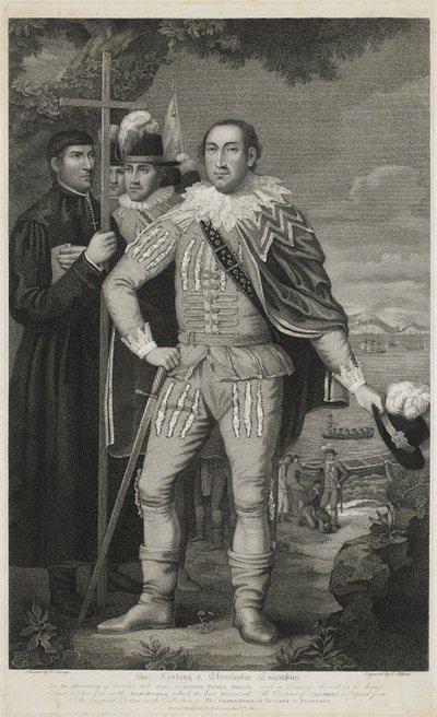 Sbarco di Cristoforo Colombo, inciso da David Edwin da Edward (after) Savage