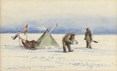 La spedizione in slitta a White Island, febbraio 1902: Shackleton e Wilson che fanno campo, 1902 da Edward Adrian Wilson
