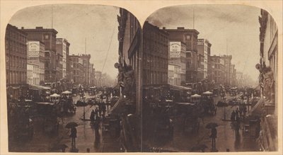 Broadway sotto la pioggia, probabilmente presa dal 308 o 310 Broadway, New York City, ca. 1860s da Edward Anthony