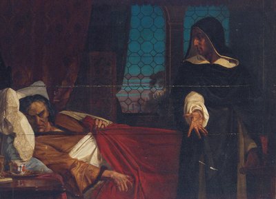 Figura incappucciata davanti al letto di un uomo angosciato da Edward Armitage