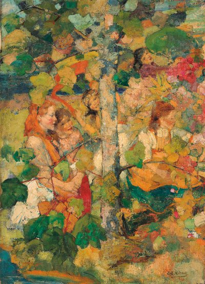 Bambini che danzano intorno a un albero da Edward Atkinson Hornel