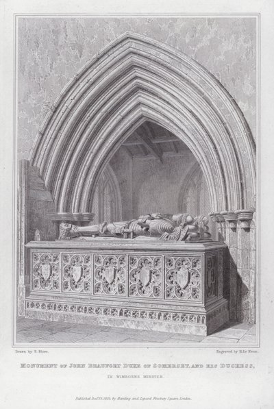 Monumento di John Beaufort Duca di Somerset e della sua Duchessa, nella Minster di Wimborne (incisione) da Edward Blore