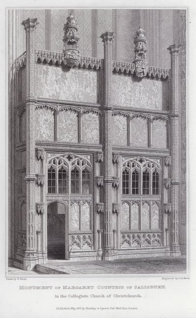 Monumento di Margaret Contessa di Salisbury, nella Chiesa Collegiale di Christchurch (incisione) da Edward Blore