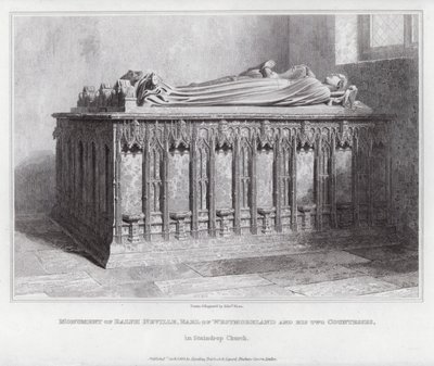 Monumento di Ralph Neville, Conte di Westmoreland e delle sue due Contesse, nella Chiesa di Staindrop (incisione) da Edward Blore
