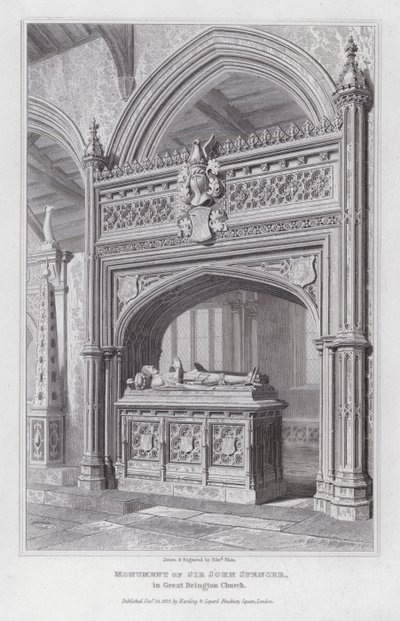 Monumento di Sir John Spencer, nella Chiesa di Great Brington (incisione) da Edward Blore