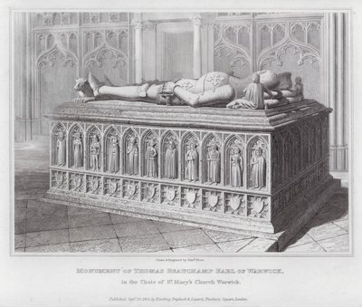 Monumento di Thomas Beauchamp Conte di Warwick, nel Coro della Chiesa di Santa Maria a Warwick (incisione) da Edward Blore