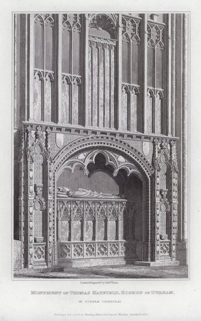 Monumento di Thomas Hatfield, Vescovo di Durham, nella Cattedrale di Durham (incisione) da Edward Blore