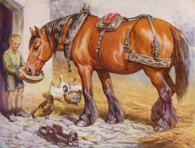 Ragazzo che dà da mangiare a un cavallo in un cortile da Edward Brice Montefiore