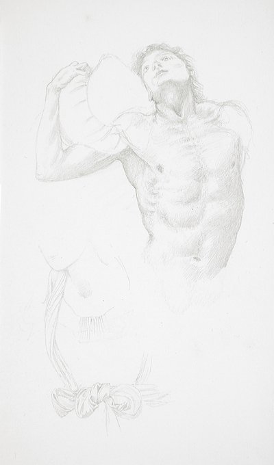 Nudo maschile con un cuscino in mano da Edward Burne-Jones