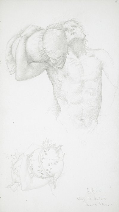 Nudo maschile con un cuscino in mano da Edward Burne-Jones