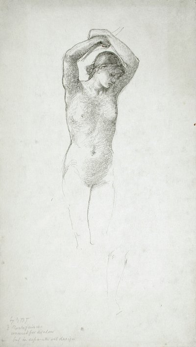Nudo femminile in piedi con le braccia alzate da Edward Burne-Jones