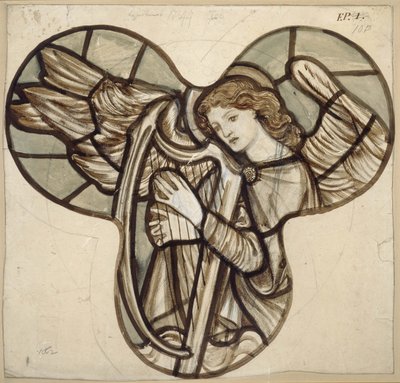 Progetto per vetrata nella Chiesa di Lyndhurst: Un angelo arpista, 1862 da Edward Burne Jones