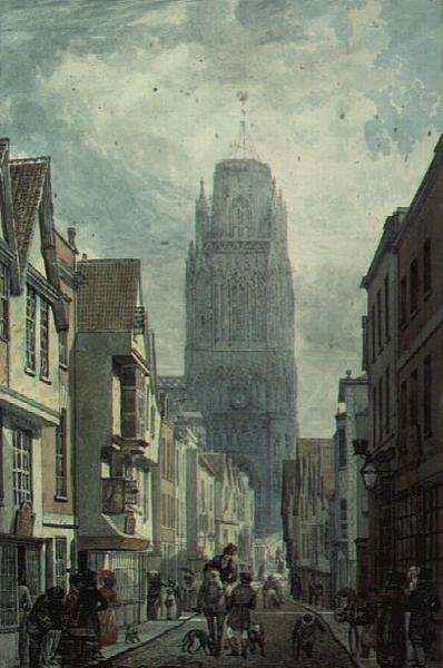 Redcliffe Street, Bristol, mostrando la Torre della Chiesa di St. Mary Redcliffe da Edward Cashin