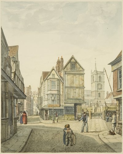 Chiesa di San Giacomo e Silver Street verso Lower Maudlin Lane, Bristol da Edward Cashin