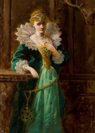 Amy Robsart guarda il ritratto di Leicester, fine XIX secolo da Edward Charles Barnes