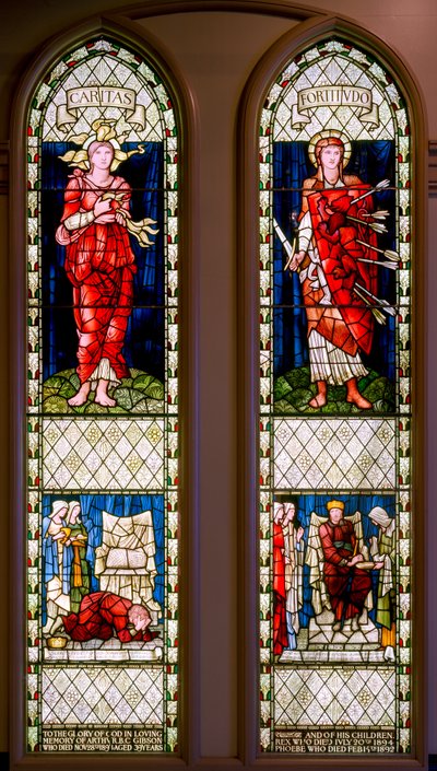 Carità e Fortezza (Davide che si lamenta e Davide consolato), c.1896 (vetrata) da Edward Burne Jones