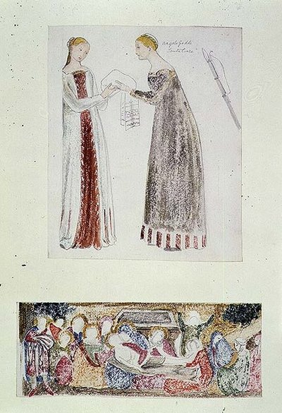 Due cameriere, copia da La Nascita di Maria di Giovanni da Milano dalla Cappella Rinuccini, Firenze da Edward Coley Burne Jones