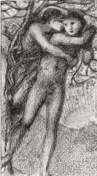 Fillide e Demofonte, c.1868 (gesso rosa) (foto b/n) da Edward Coley Burne Jones