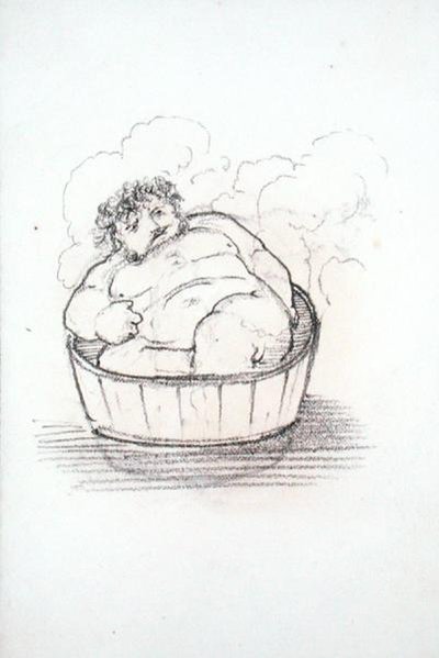 William Morris (1834-96) in una vasca da bagno, da un album di disegni da Edward Coley Burne Jones