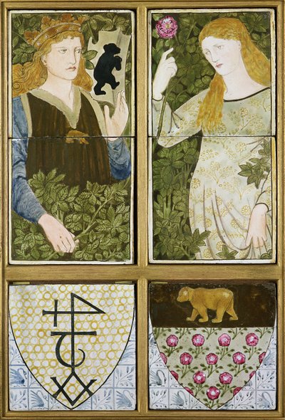 Re Artù e Regina Ginevra, Pannello di Sei Piastrelle prodotto da Morris, Marshall, Faulkner & Co. da Edward Burne Jones